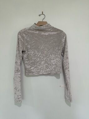 Lululemon Crushed Velvet Long Sleeve Mock Neck Crop Top - Light Gray